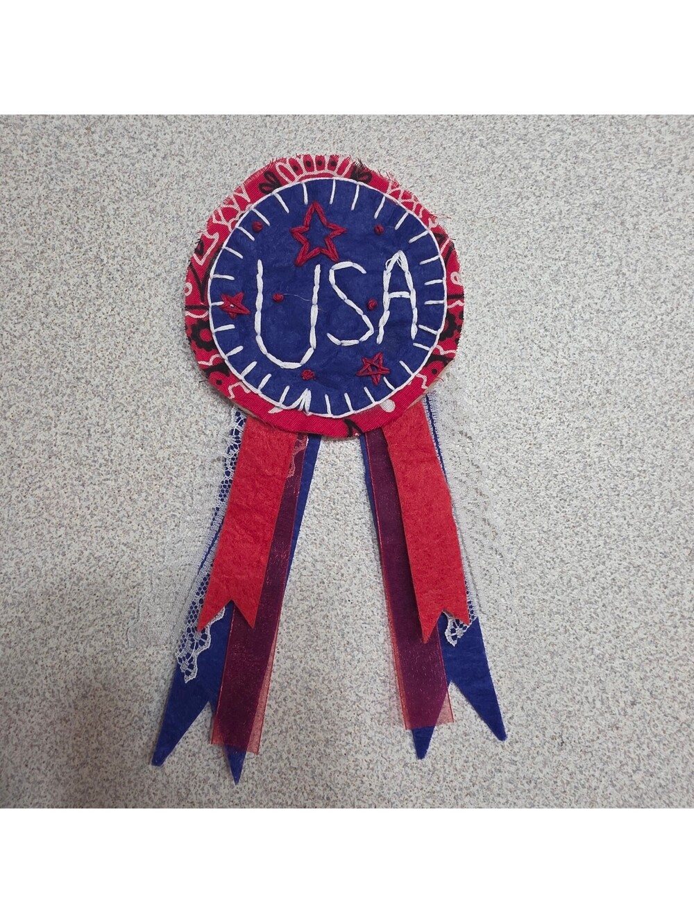 Handmade USA Patriotic Felt Ribbon Badge Pin